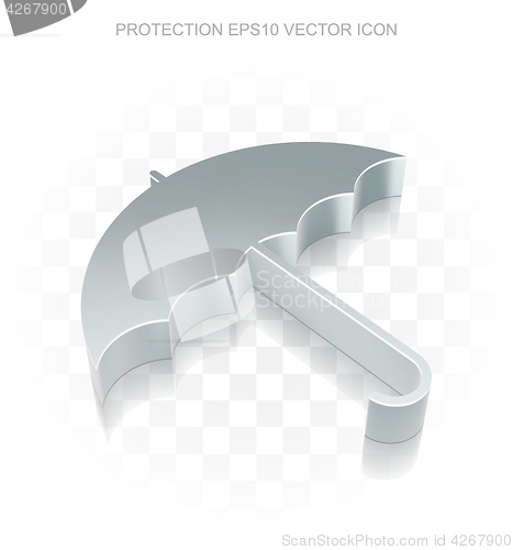 Image of Protection icon: Flat metallic 3d Umbrella, transparent shadow, EPS 10 vector.