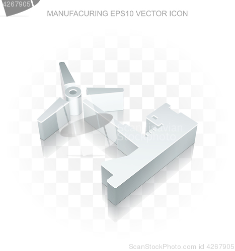 Image of Industry icon: Flat metallic 3d Windmill, transparent shadow, EPS 10 vector.