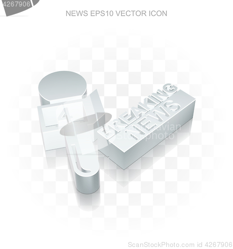 Image of News icon: Flat metallic 3d Breaking News And Microphone, transparent shadow, EPS 10 vector.