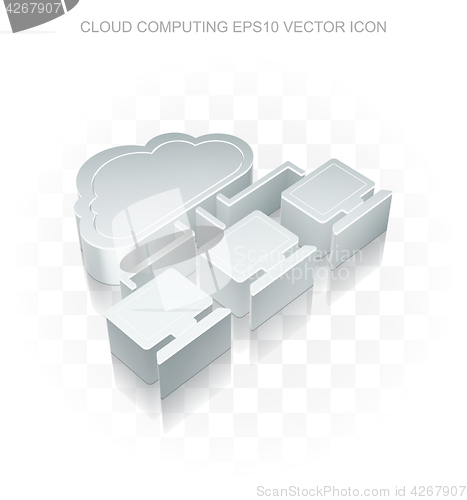 Image of Cloud networking icon: Flat metallic 3d Cloud Network, transparent shadow EPS 10 vector.