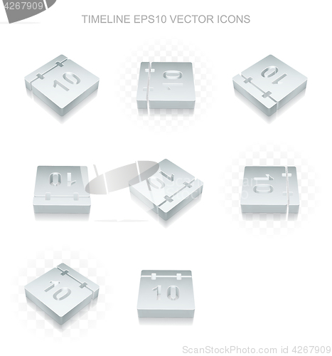 Image of Time icons set: different views of metallic Calendar, transparent shadow, EPS 10 vector.