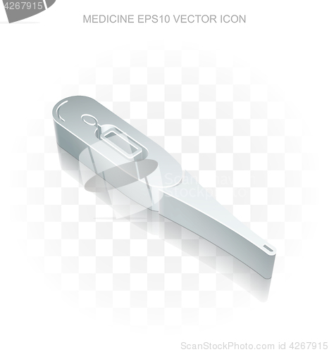 Image of Medicine icon: Flat metallic 3d Thermometer, transparent shadow, EPS 10 vector.