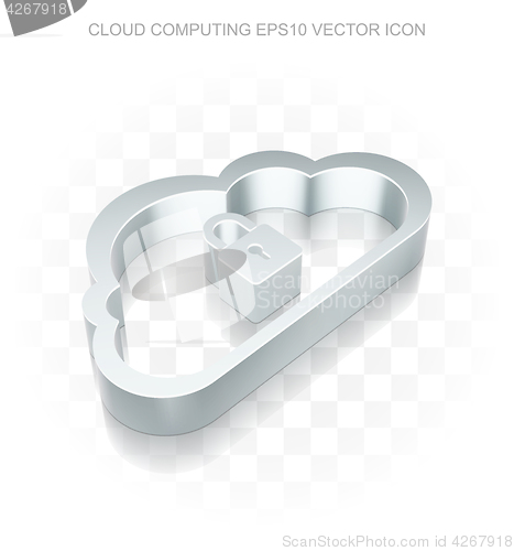 Image of Cloud networking icon: Flat metallic 3d Cloud, transparent shadow, EPS 10 vector.