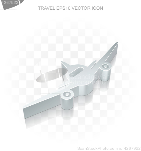 Image of Travel icon: Flat metallic 3d Airplane, transparent shadow EPS 10 vector.