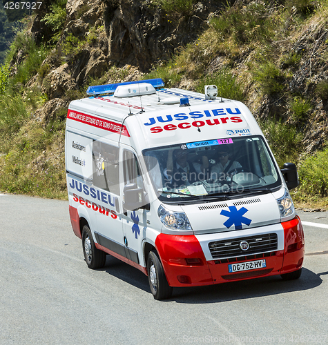 Image of The Official Ambulance on Col d'Aspin - Tour de France 2015