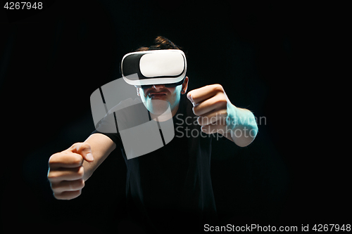 Image of The man with glasses of virtual reality. Future technology concept.