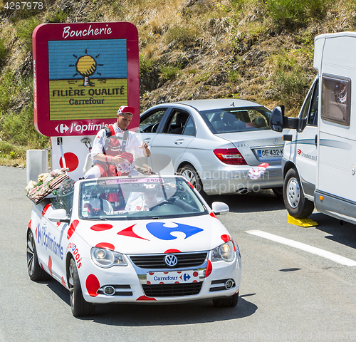 Image of Carrefour Caravan in Pyrenees Mountains - Tour de France 2015