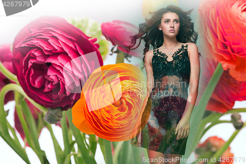 Image of art collage with very beautiful woman in flowers