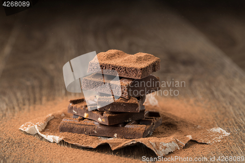 Image of Pyramid of chocolate on table