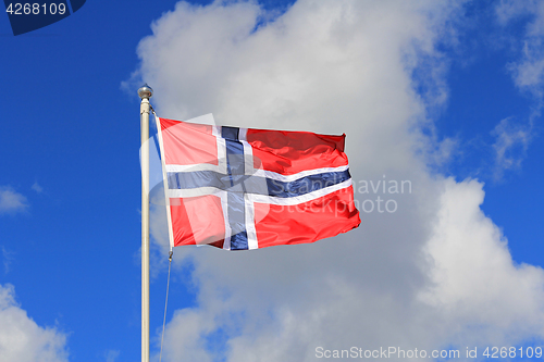 Image of Flag of Norway against Summer Sky