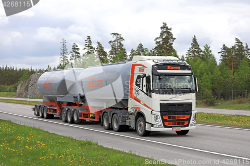 Image of Colorful Volvo FH Tank Truck on Motorway at Summer