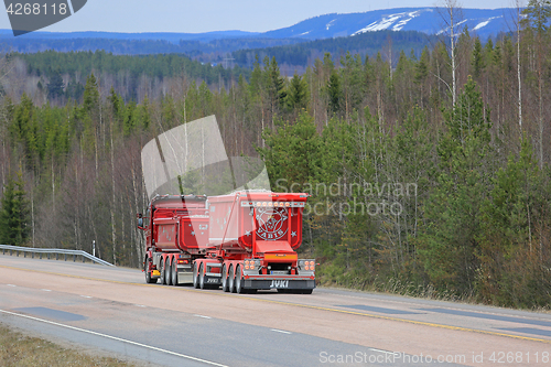 Image of Landscape with Red Customized Gravel Truck 