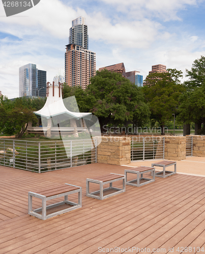 Image of Park Benches Vertical Composition Austin Texas Afternoon