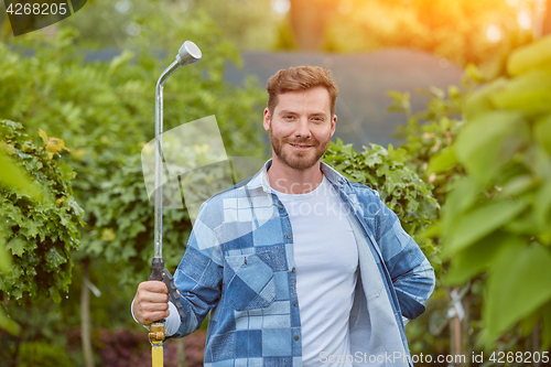 Image of Gardener watering plants