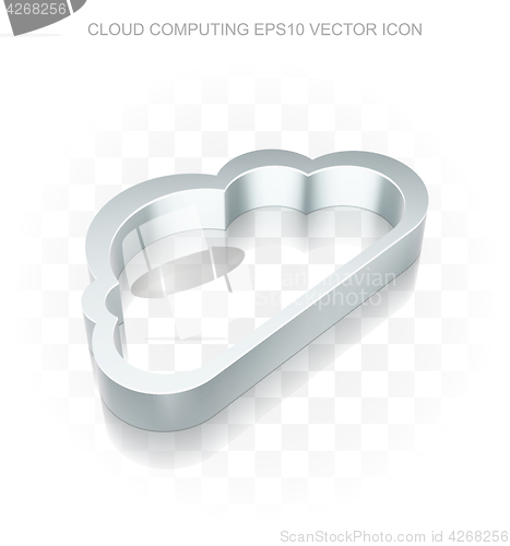 Image of Cloud networking icon: Flat metallic 3d Cloud, transparent shadow, EPS 10 vector.