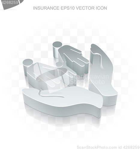 Image of Insurance icon: Flat metallic 3d Family And Palm, transparent shadow, EPS 10 vector.