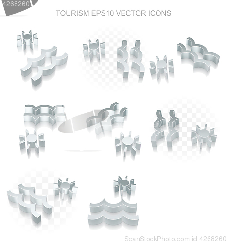 Image of Vacation icons set: different views of metallic Beach, transparent shadow, EPS 10 vector.