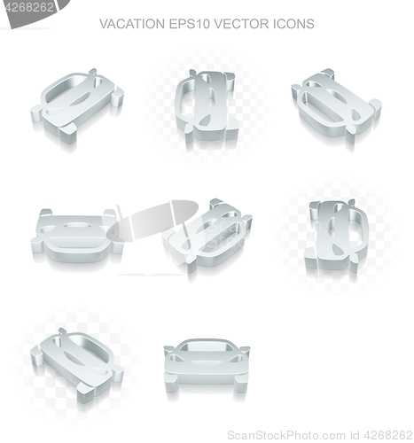 Image of Tourism icons set: different views of metallic Car, transparent shadow, EPS 10 vector.