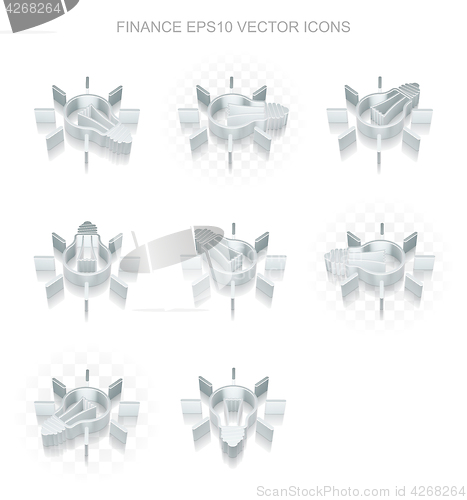 Image of Finance icons set: different views of metallic Light Bulb, transparent shadow, EPS 10 vector.