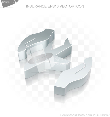 Image of Insurance icon: Flat metallic 3d Airplane And Palm, transparent shadow EPS 10 vector.