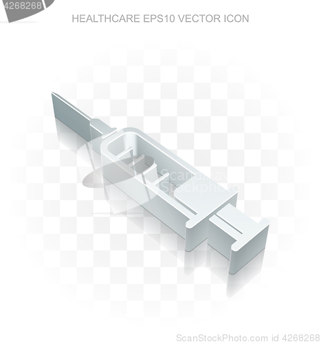 Image of Healthcare icon: Flat metallic 3d Syringe, transparent shadow, EPS 10 vector.
