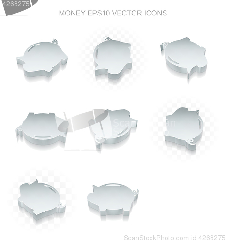 Image of Banking icons set: different views of metallic Money Box, transparent shadow, EPS 10 vector.