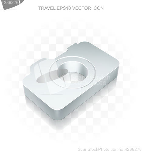 Image of Travel icon: Flat metallic 3d Photo Camera, transparent shadow, EPS 10 vector.
