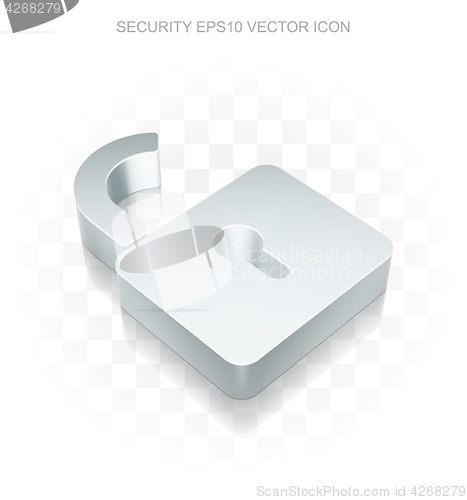 Image of Safety icon: Flat metallic 3d Opened Padlock, transparent shadow, EPS 10 vector.