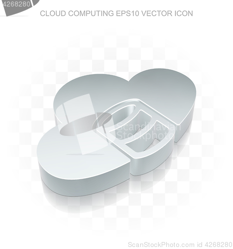 Image of Cloud technology icon: Flat metallic 3d Database With Cloud, transparent shadow EPS 10 vector.