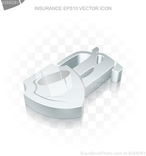 Image of Insurance icon: Flat metallic 3d Car And Shield, transparent shadow EPS 10 vector.