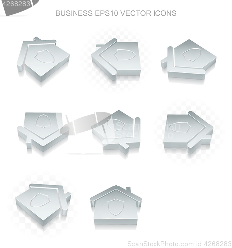 Image of Finance icons set: different views of metallic Home, transparent shadow, EPS 10 vector.