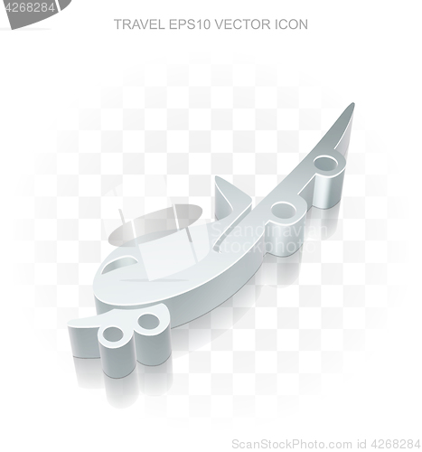 Image of Travel icon: Flat metallic 3d Airplane, transparent shadow EPS 10 vector.