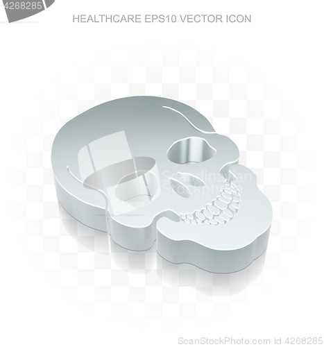 Image of Medicine icon: Flat metallic 3d Scull, transparent shadow, EPS 10 vector.