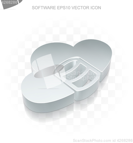 Image of Software icon: Flat metallic 3d Database With Cloud, transparent shadow EPS 10 vector.