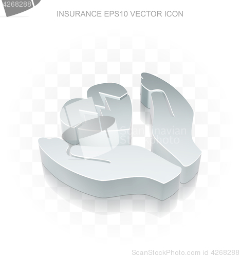 Image of Insurance icon: Flat metallic 3d Heart And Palm, transparent shadow, EPS 10 vector.