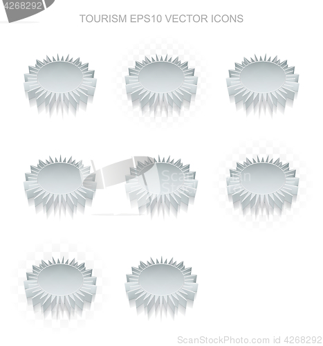 Image of Vacation icons set: different views of metallic Sun, transparent shadow, EPS 10 vector.