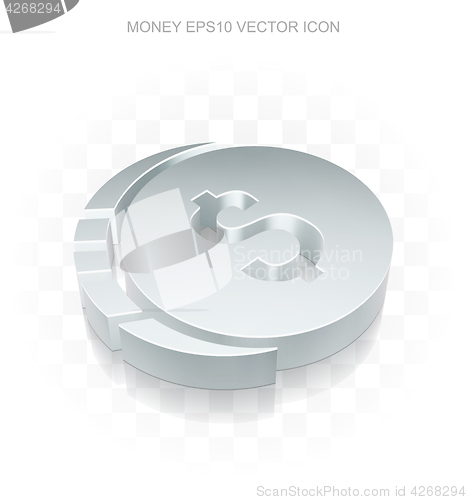 Image of Currency icon: Flat metallic 3d Dollar Coin, transparent shadow, EPS 10 vector.