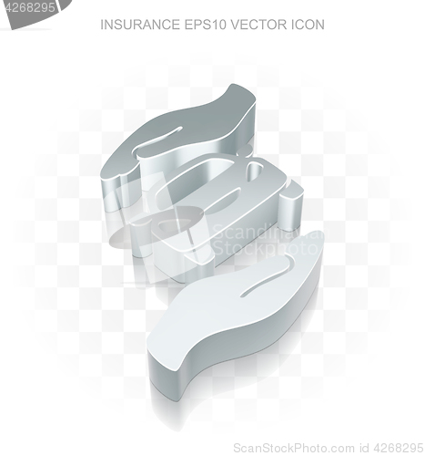 Image of Flat metallic Insurance 3dCar And Palm icon, vector illustration.