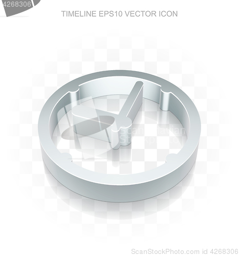 Image of Time icon: Flat metallic 3d Clock, transparent shadow, EPS 10 vector.