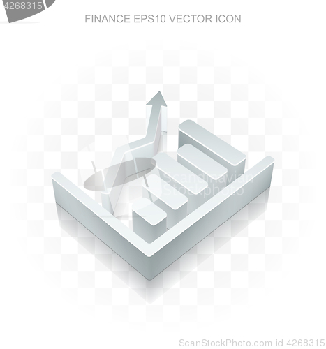 Image of Finance icon: Flat metallic 3d Growth Graph, transparent shadow, EPS 10 vector.