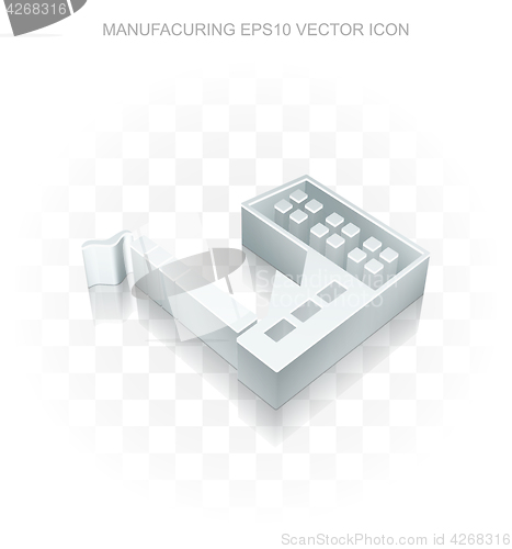 Image of Manufacuring icon: Flat metallic 3d Industry Building, transparent shadowEPS 10 vector.
