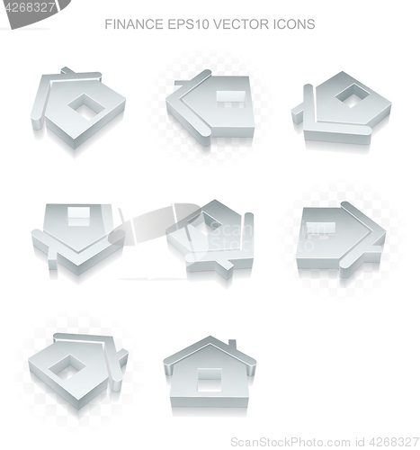 Image of Business icons set: different views of metallic Home, transparent shadow, EPS 10 vector.