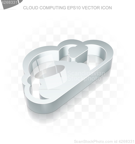 Image of Cloud networking icon: Flat metallic 3d Cloud, transparent shadow, EPS 10 vector.