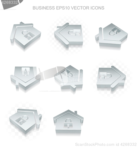 Image of Business icons set: different views of metallic Home, transparent shadow, EPS 10 vector.