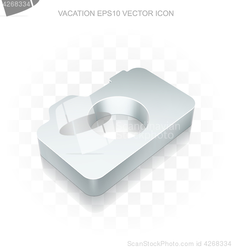 Image of Travel icon: Flat metallic 3d Photo Camera, transparent shadow, EPS 10 vector.