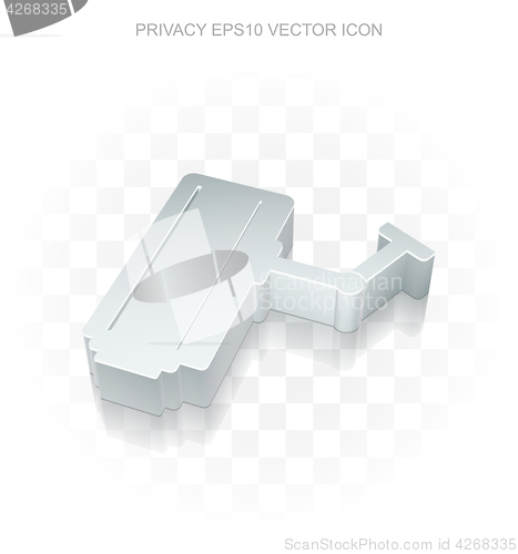 Image of Safety icon: Flat metallic 3d Cctv Camera, transparent shadow, EPS 10 vector.