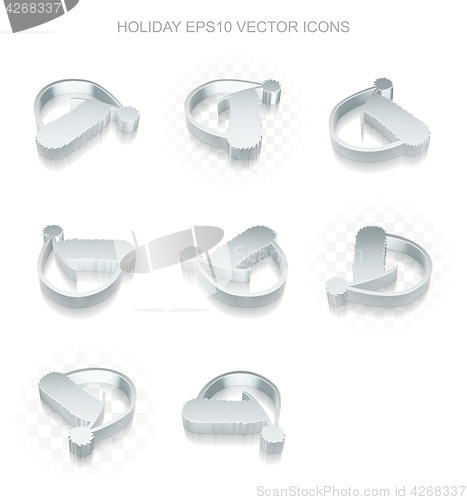 Image of Entertainment icons set: different views of metallic Christmas Hat, transparent shadow, EPS 10 vector.