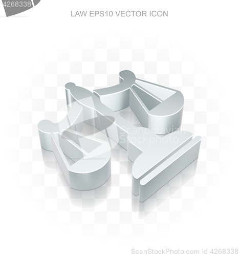 Image of Law icon: Flat metallic 3d Scales, transparent shadow EPS 10 vector.