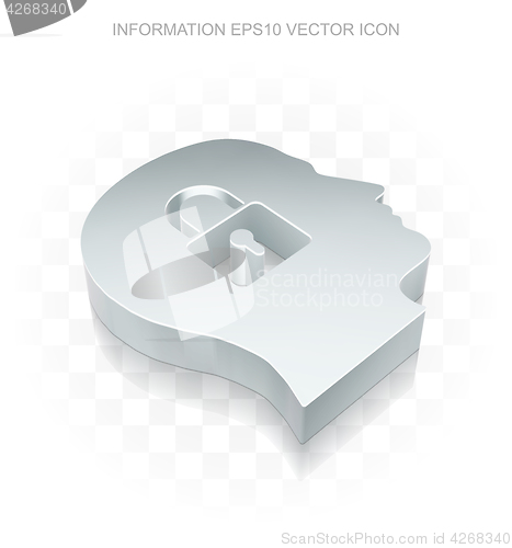 Image of Data icon: Flat metallic 3d Head With Padlock, transparent shadow, EPS 10 vector.