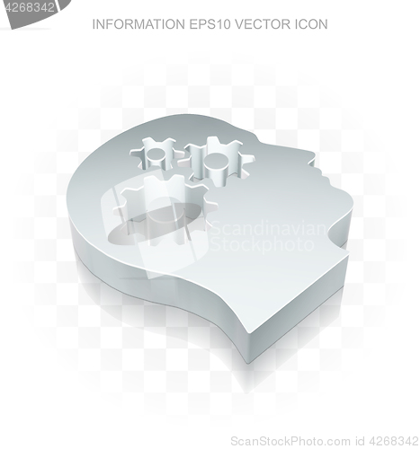 Image of Data icon: Flat metallic 3d Head With Gears, transparent shadow, EPS 10 vector.